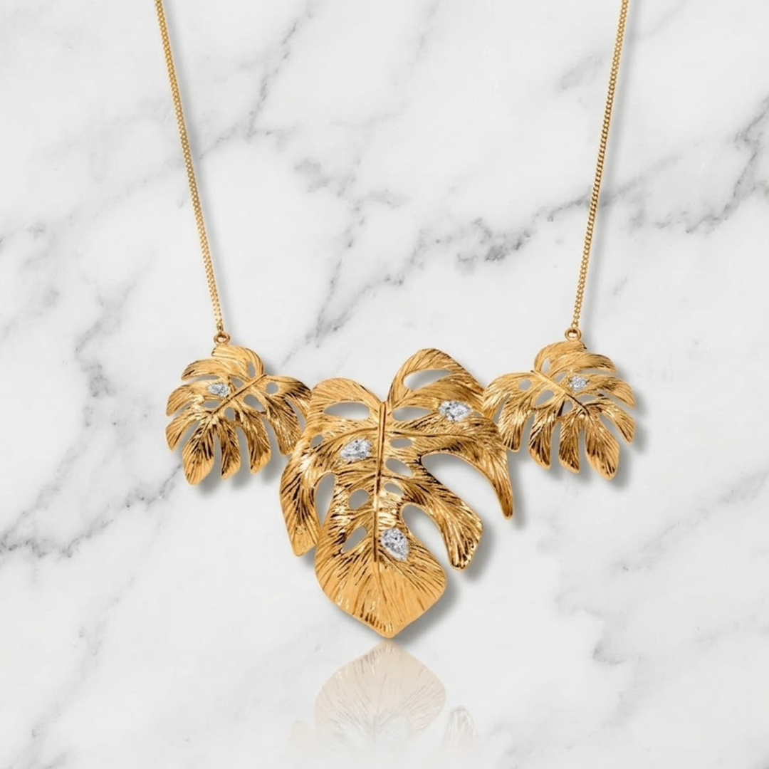 GIA Certified Natural Diamond Golden Vine Necklace, 18K Gold Diamond Necklace, Nature Inspired Vine Jewelry