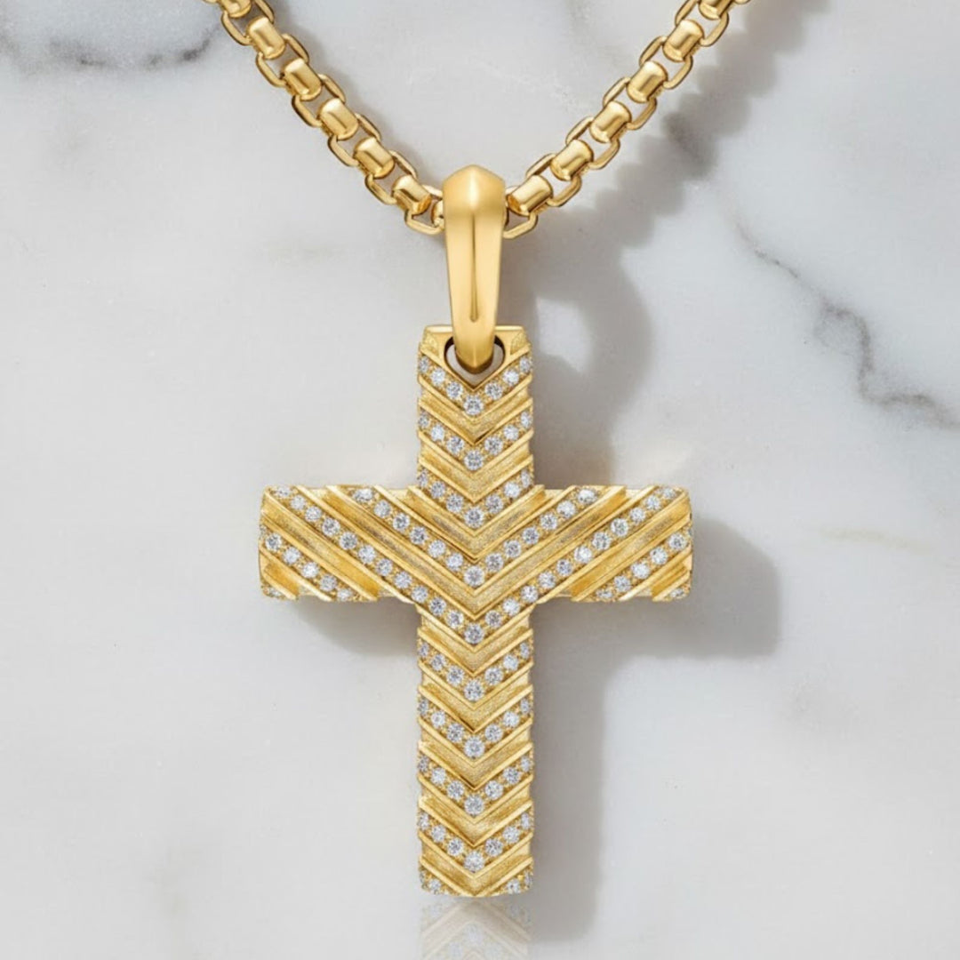 Cross Necklace for Man , Chevron Cross For Men Necklace, Box Chain Necklace for Man, 14K Solid Gold cross pendant, Fathers Day Gifts