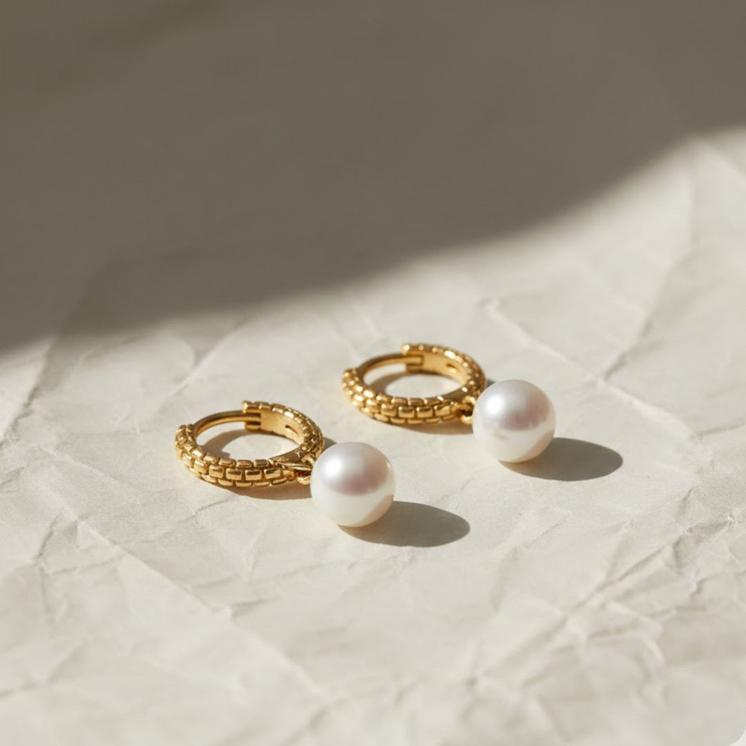 Gold Pearl Hoop Earrings, 14k Solid Gold Vermeil with Freshwater Pearls, Dainty Bridal and Everyday Jewelry, Modern Classic Style