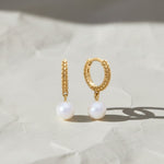Load image into Gallery viewer, Gold Pearl Hoop Earrings, 14k Solid Gold Vermeil with Freshwater Pearls, Dainty Bridal and Everyday Jewelry, Modern Classic Style