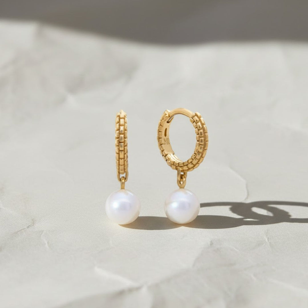 Gold Pearl Hoop Earrings, 14k Solid Gold Vermeil with Freshwater Pearls, Dainty Bridal and Everyday Jewelry, Modern Classic Style
