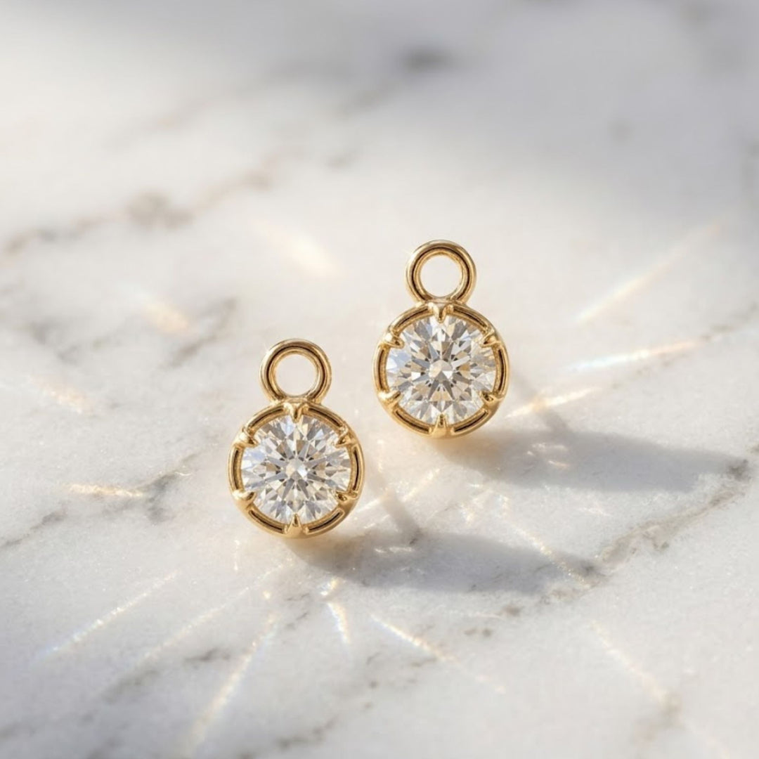14K Solid Gold Dangle Charm Earring, Lobe Conch Rook Hoop Charm Piercing, Rook Piercing, Dangle Charm Single Charm, Hoop Charm Piercing