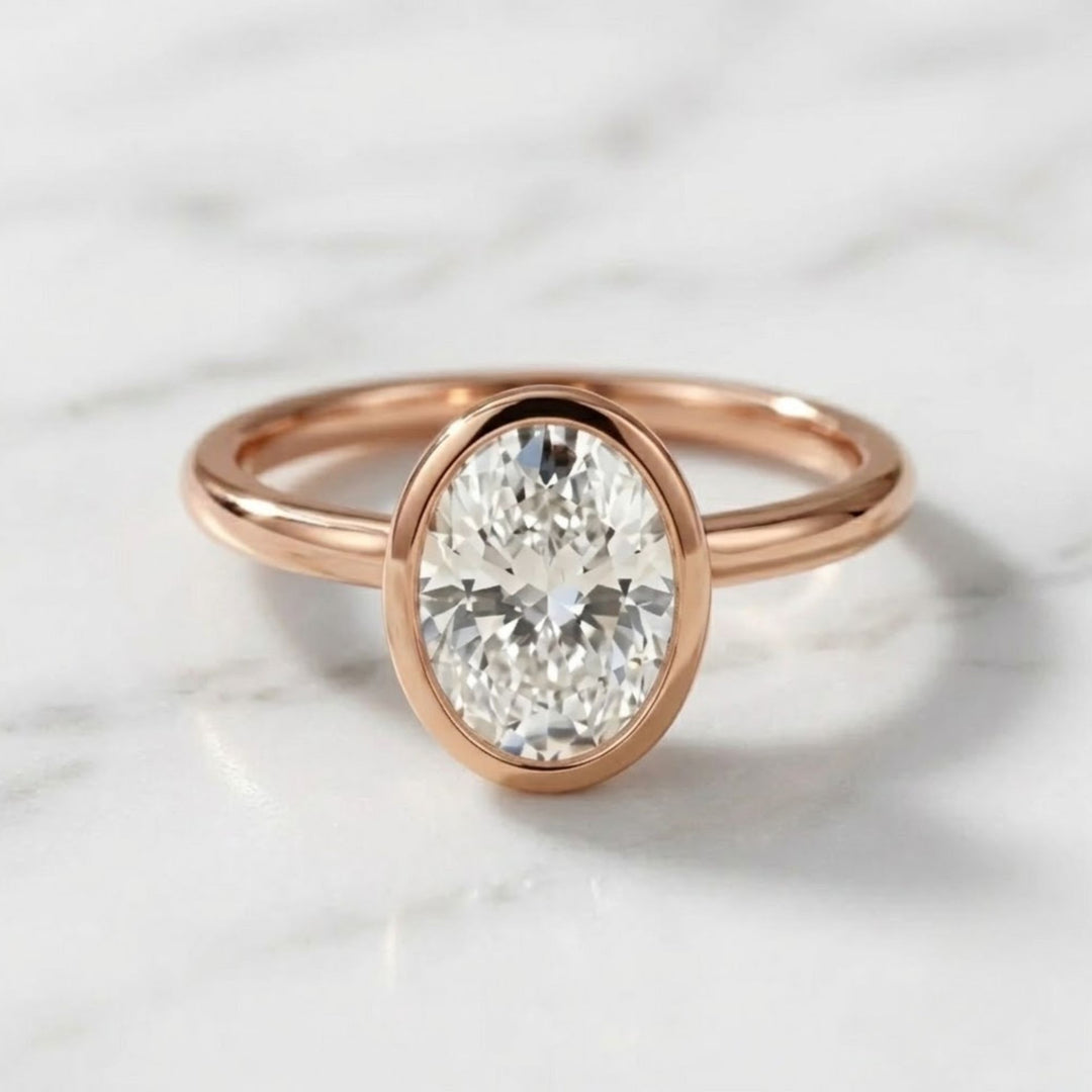 Bezel Ring for Women, Lab Grown Diamond, 14K Gold, Anniversary, Engagement, Wedding, Oval Cut