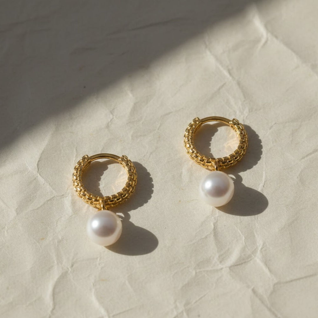 Gold Pearl Hoop Earrings, 14k Solid Gold Vermeil with Freshwater Pearls, Dainty Bridal and Everyday Jewelry, Modern Classic Style