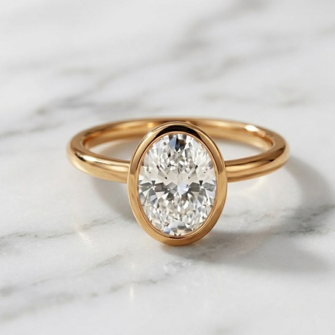 Bezel Ring for Women, Lab Grown Diamond, 14K Gold, Anniversary, Engagement, Wedding, Oval Cut