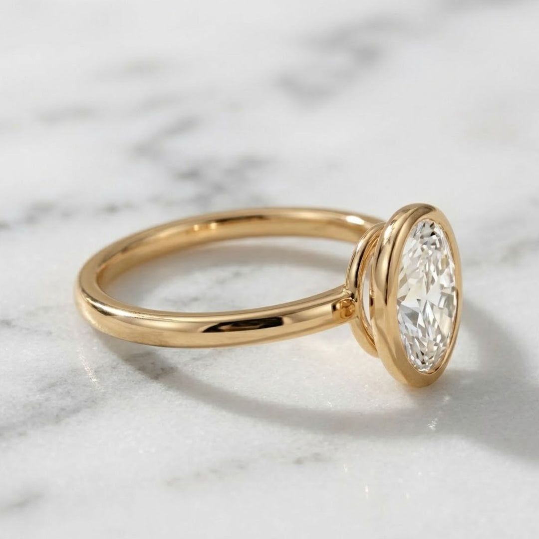 Bezel Ring for Women, Lab Grown Diamond, 14K Gold, Anniversary, Engagement, Wedding, Oval Cut