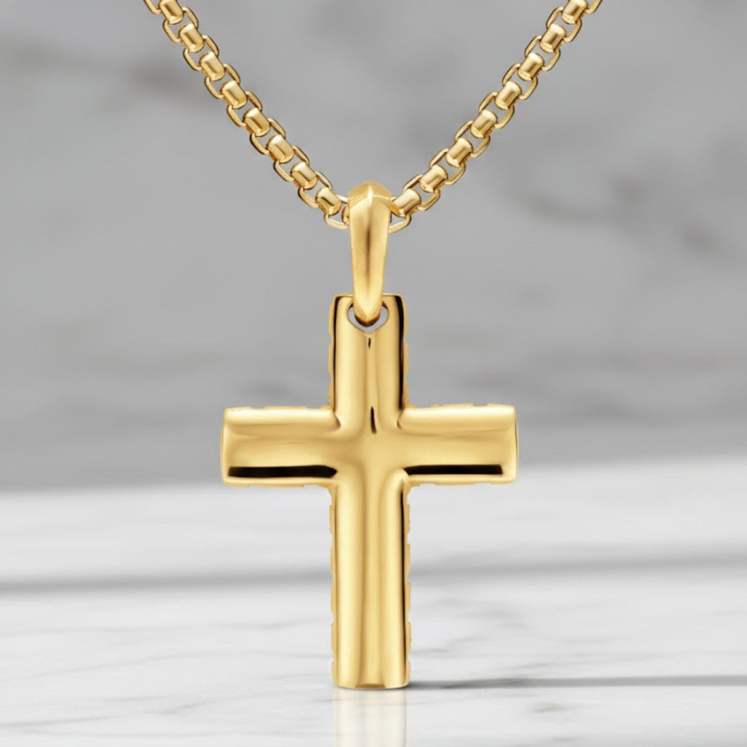 Cross Necklace for Man , Chevron Cross For Men Necklace, Box Chain Necklace for Man, 14K Solid Gold cross pendant, Fathers Day Gifts