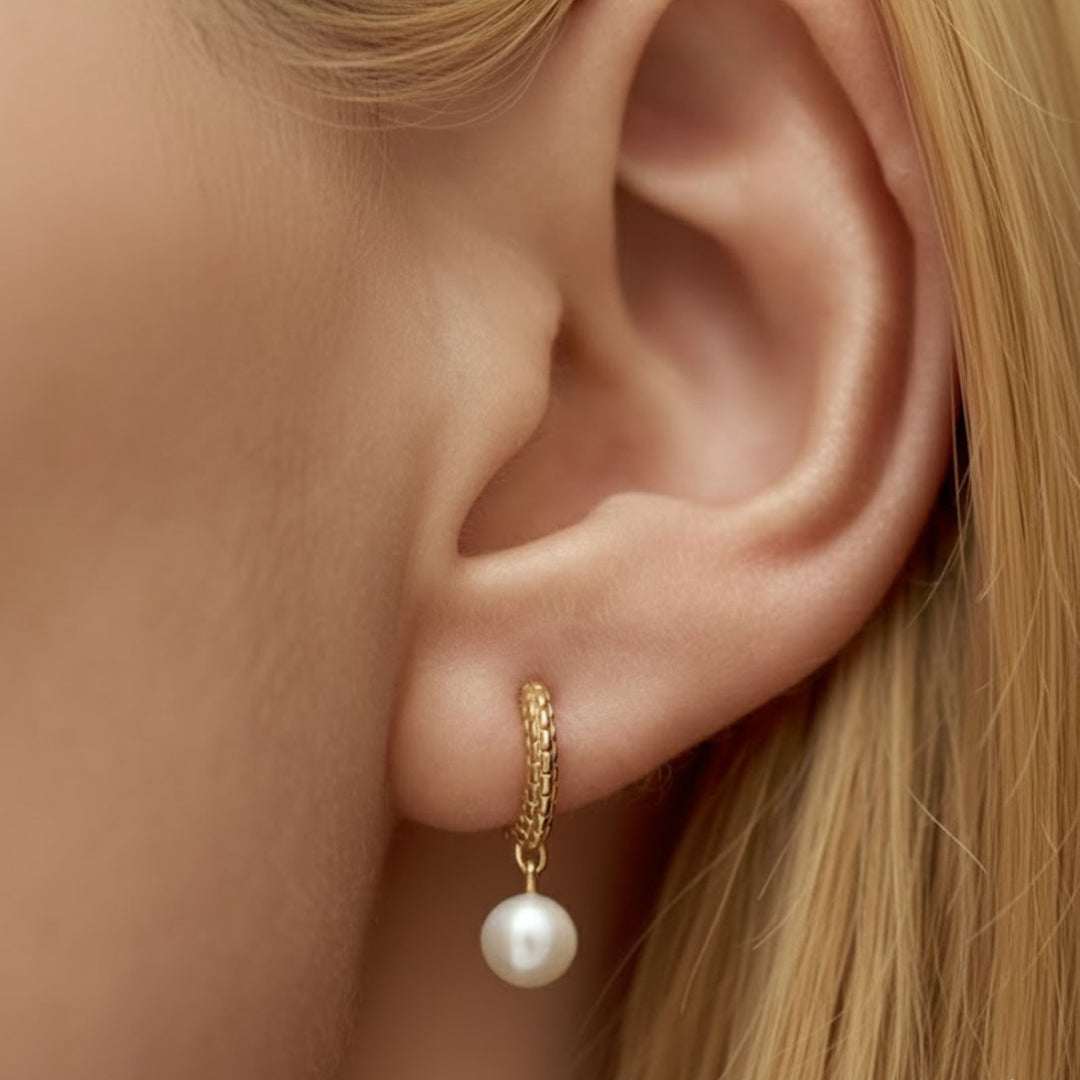 Gold Pearl Hoop Earrings, 14k Solid Gold Vermeil with Freshwater Pearls, Dainty Bridal and Everyday Jewelry, Modern Classic Style