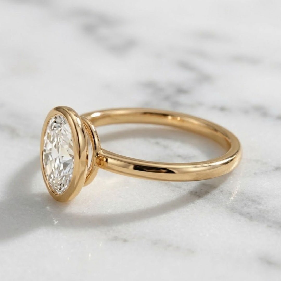 Bezel Ring for Women, Lab Grown Diamond, 14K Gold, Anniversary, Engagement, Wedding, Oval Cut