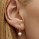 Load image into Gallery viewer, Gold Pearl Hoop Earrings, 14k Solid Gold Vermeil with Freshwater Pearls, Dainty Bridal and Everyday Jewelry, Modern Classic Style
