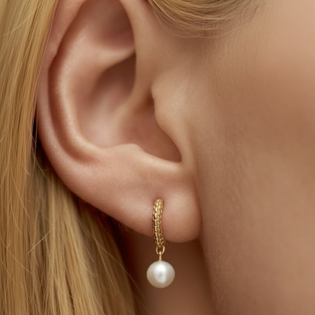 Gold Pearl Hoop Earrings, 14k Solid Gold Vermeil with Freshwater Pearls, Dainty Bridal and Everyday Jewelry, Modern Classic Style