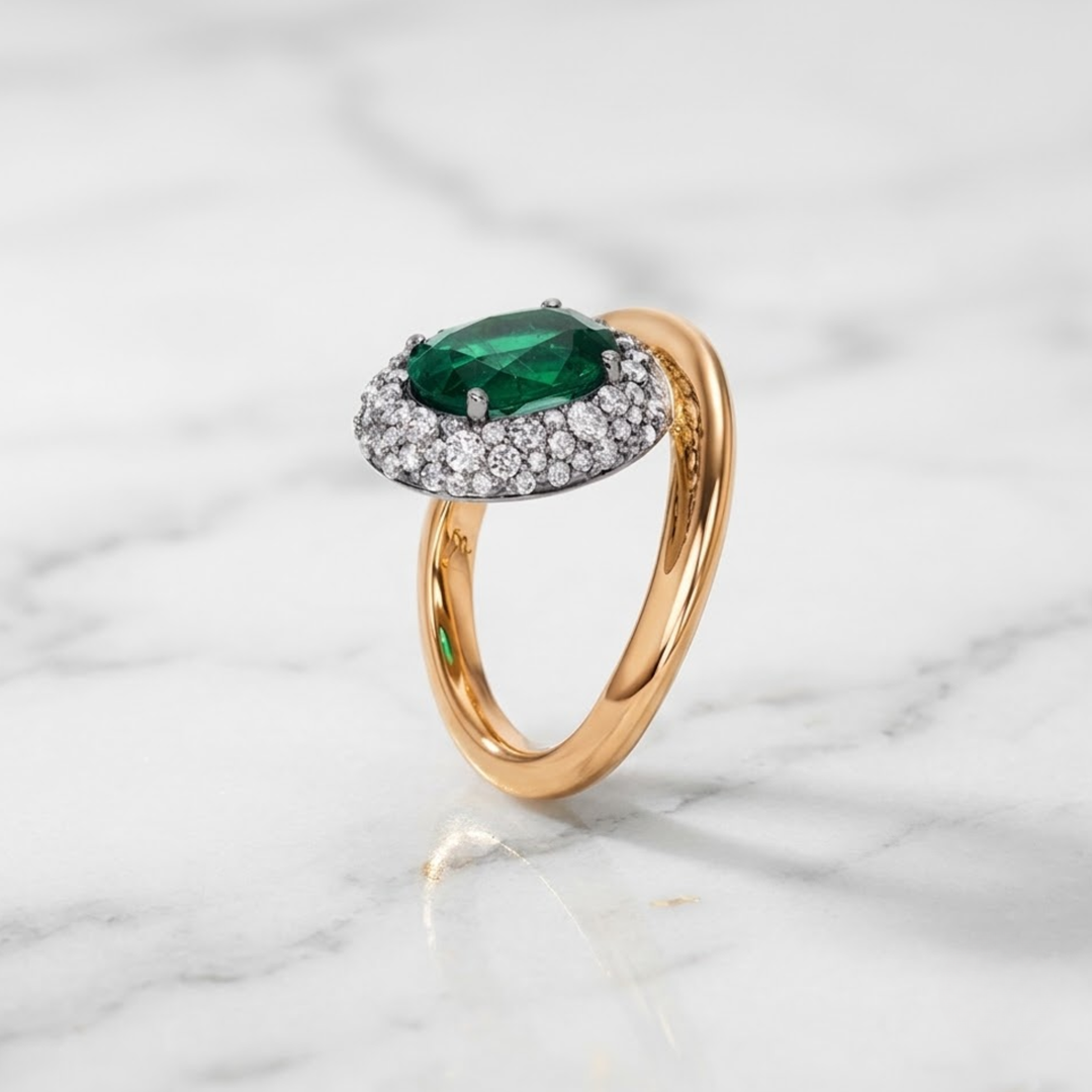 3.00 Carat Oval cut Natural Zambian Emerald 18K Solid Gold Ring