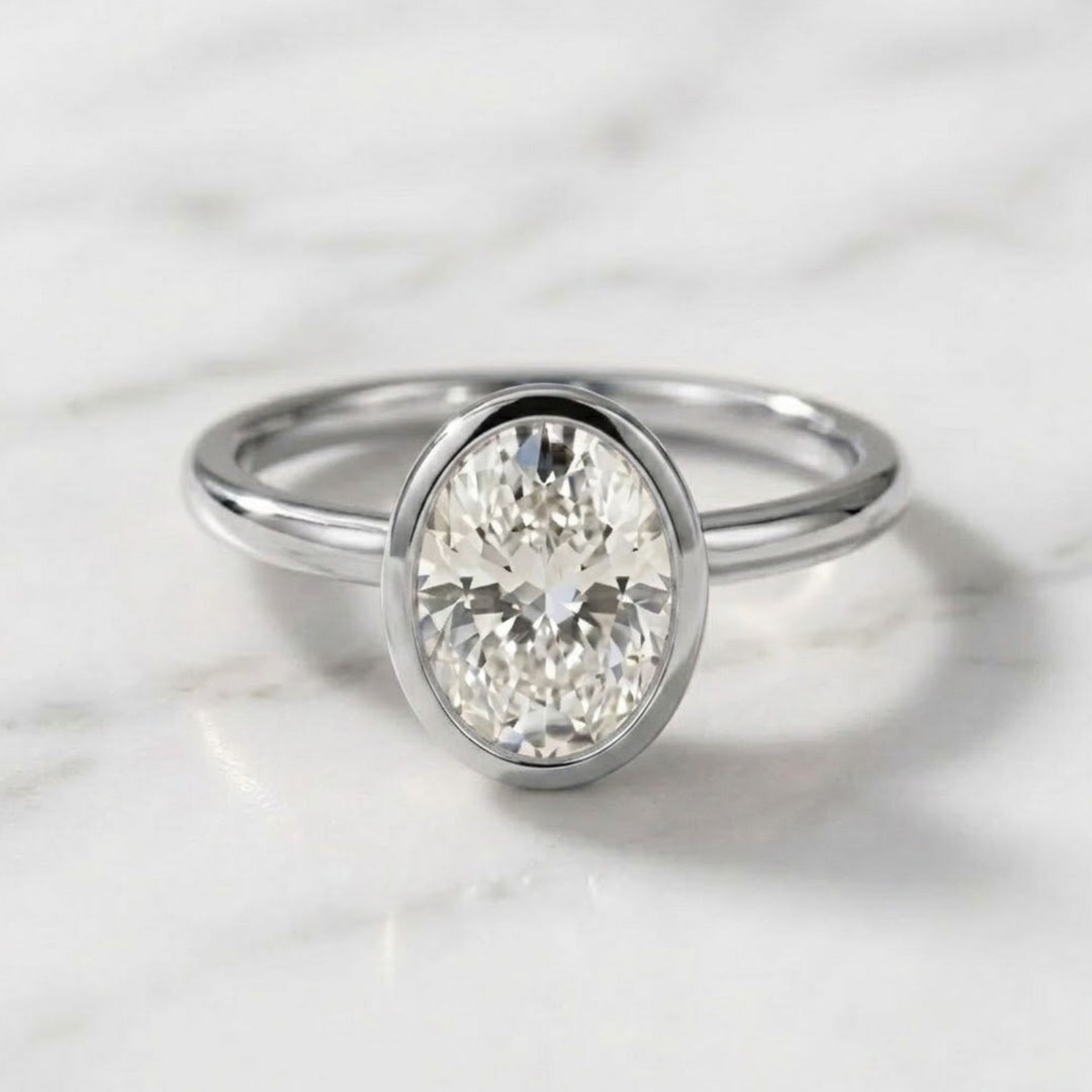 Bezel Ring for Women, Lab Grown Diamond, 14K Gold, Anniversary, Engagement, Wedding, Oval Cut