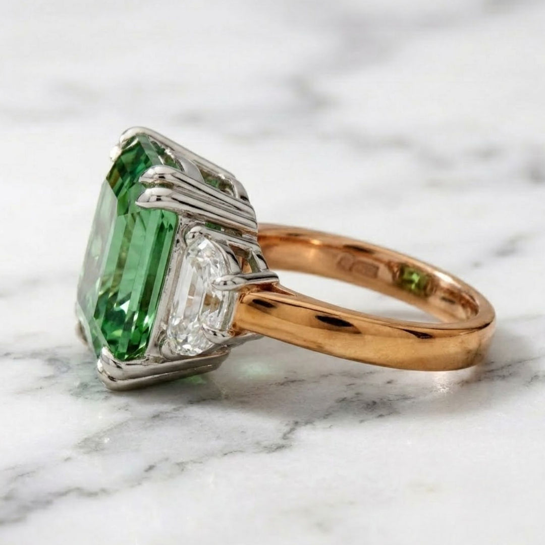 18ct Yellow Gold Natural White & Green Tourmaline Cocktail Ring