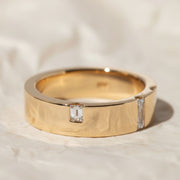 Gold Wedding Band with Baguette Diamonds,14K Solid Gold Engagement Ring, Diamond Wedding Band for Husband, Elegant Gold Ring Wide Band