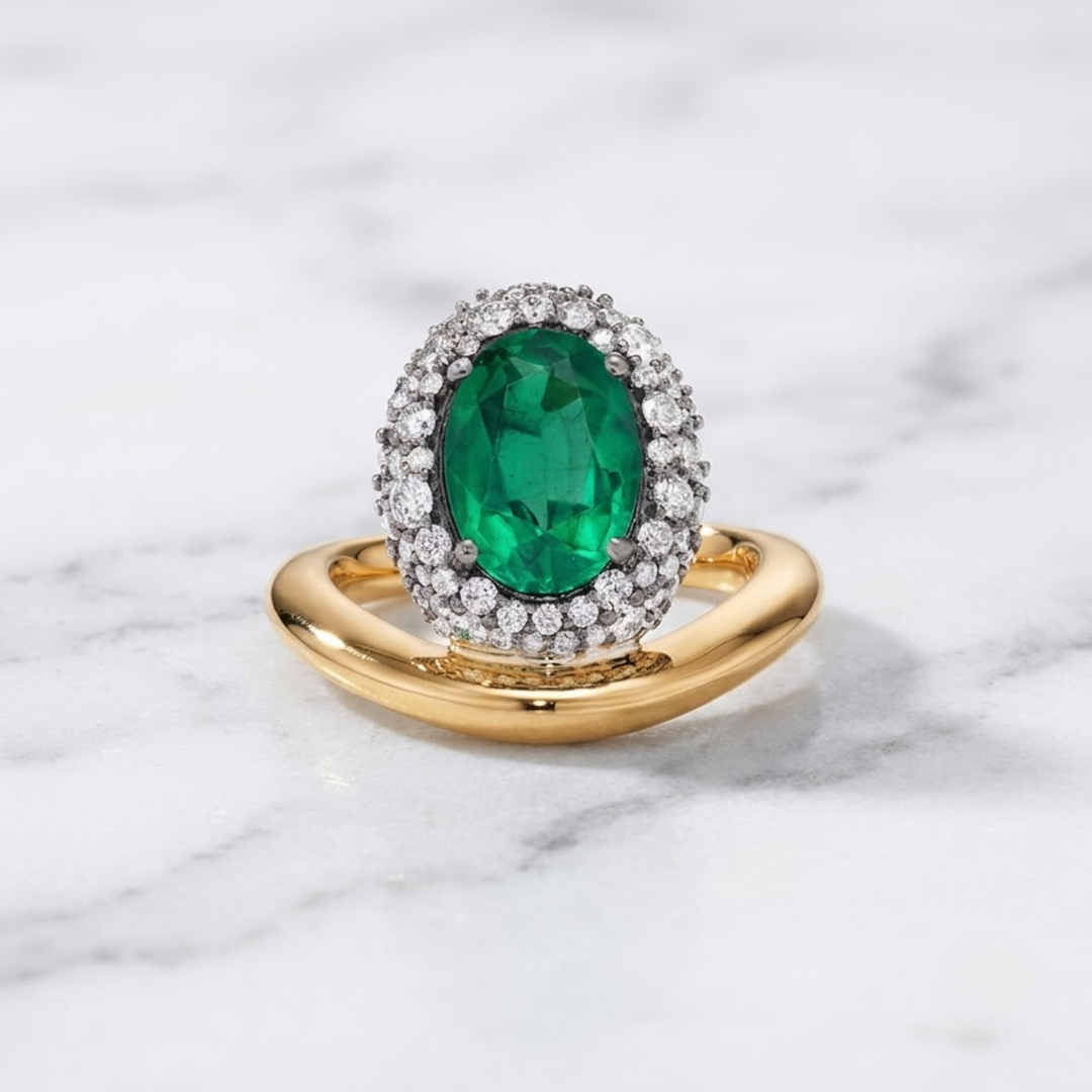 3.00 Carat Oval cut Natural Zambian Emerald 18K Solid Gold Ring