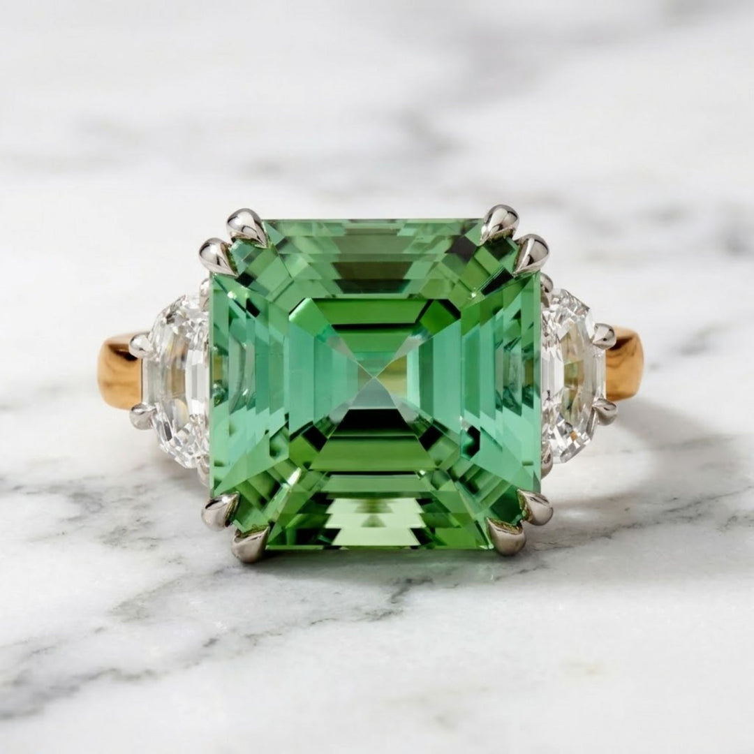 18ct Yellow Gold Natural White & Green Tourmaline Cocktail Ring