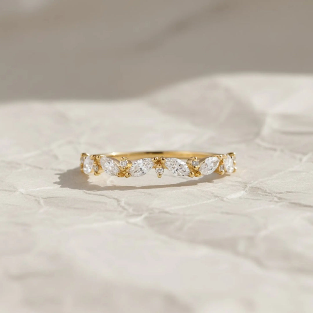 Pear Cut Lab Grown Diamond Half Eternity Band, Stackable Diamond Wedding Band, CVD Diamond Matching Band, 14K Solid Gold Band For Her Jwalin Jewels