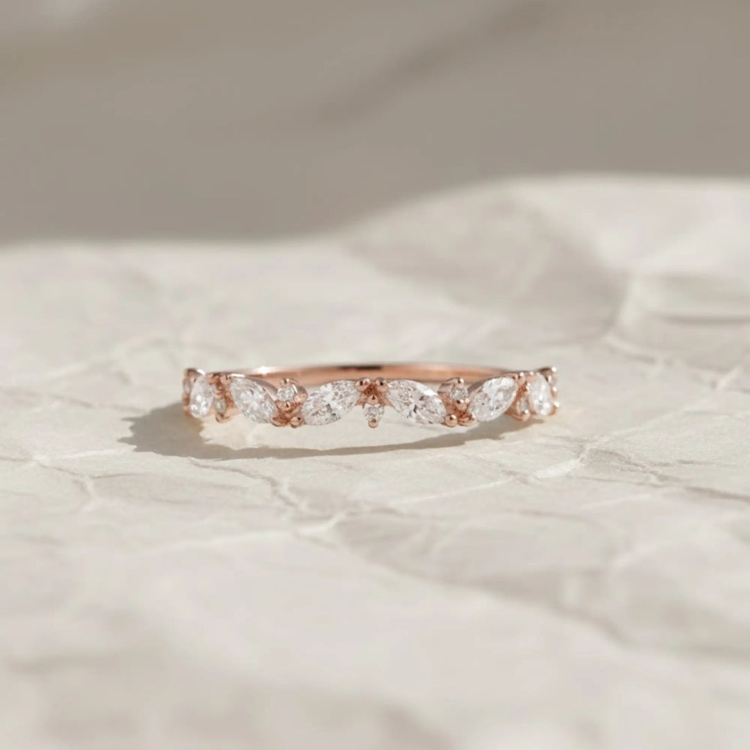 Pear Cut Lab Grown Diamond Half Eternity Band, Stackable Diamond Wedding Band, CVD Diamond Matching Band, 14K Solid Gold Band For Her Jwalin Jewels