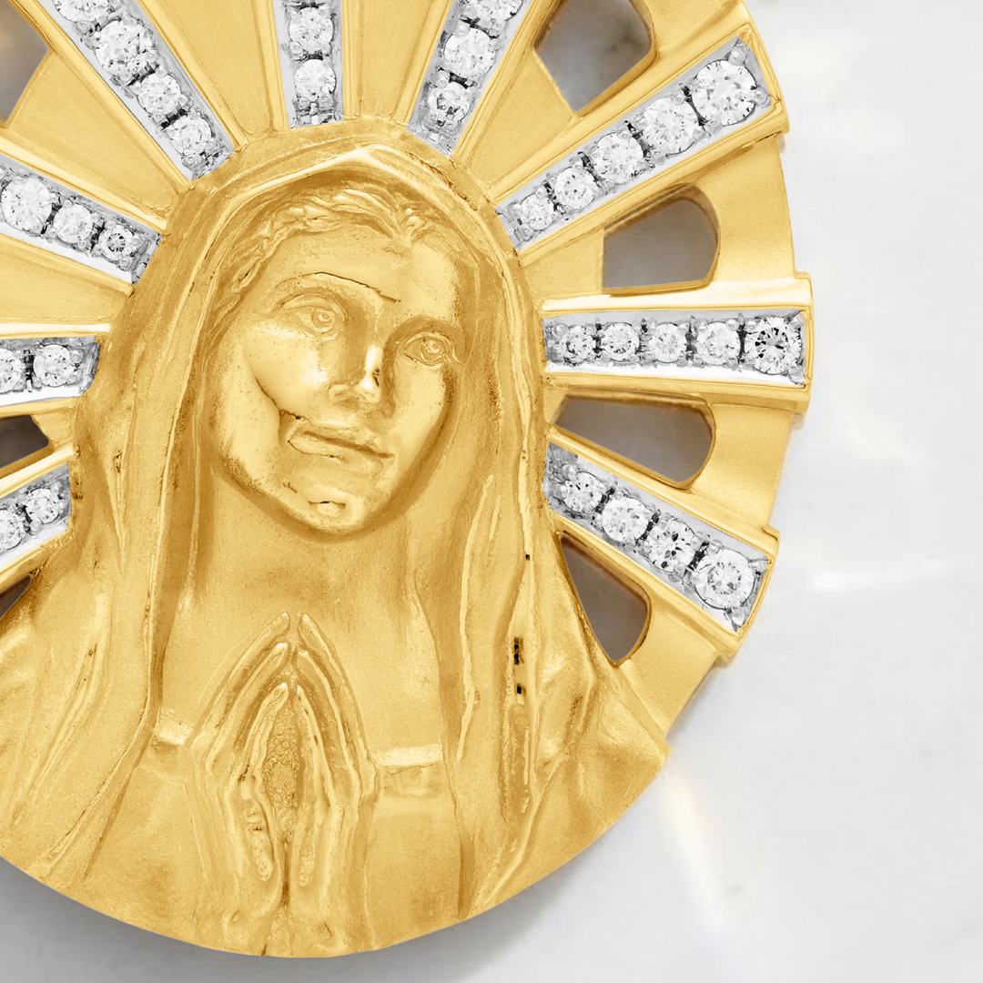 Virgin Mary Pendant in Solid Gold | Diamond Madonna Religious Necklace | Catholic Faith Jewelry