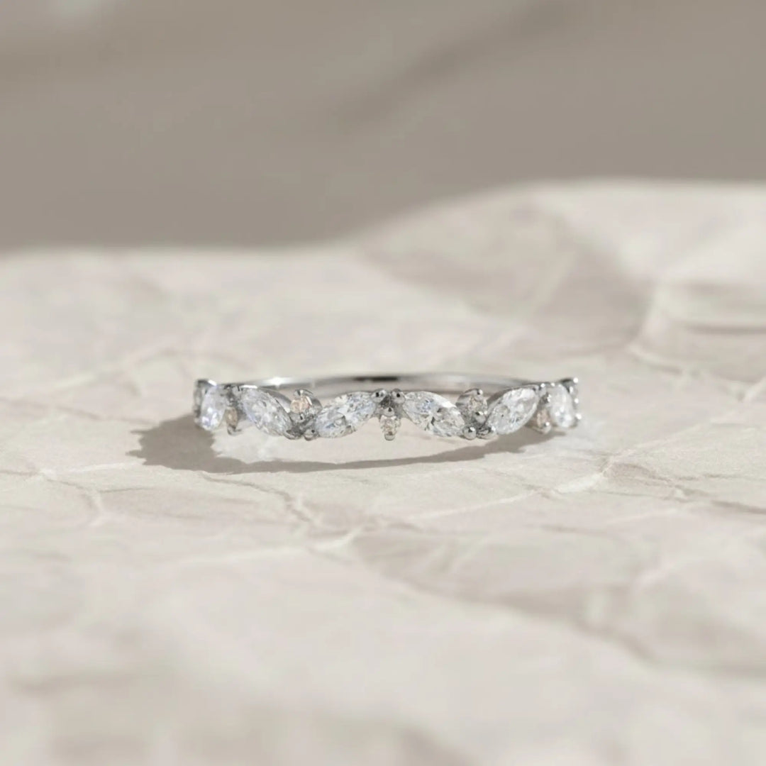 Pear Cut Lab Grown Diamond Half Eternity Band, Stackable Diamond Wedding Band, CVD Diamond Matching Band, 14K Solid Gold Band For Her Jwalin Jewels