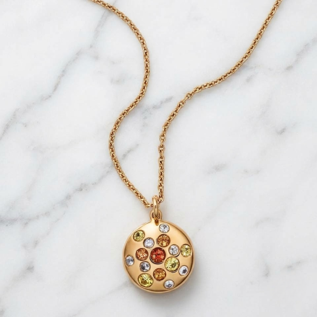 Multicolor Sapphire Pendant Necklace, 14K Solid Gold Gemstone Necklace