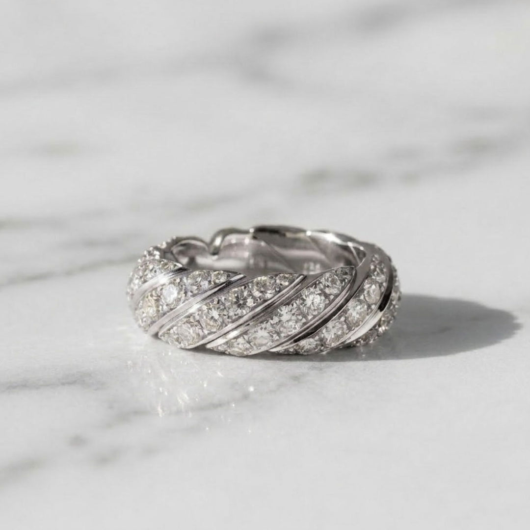 14k Gold Rope Braid Stack Ring with Micro Pave Diamonds Ring