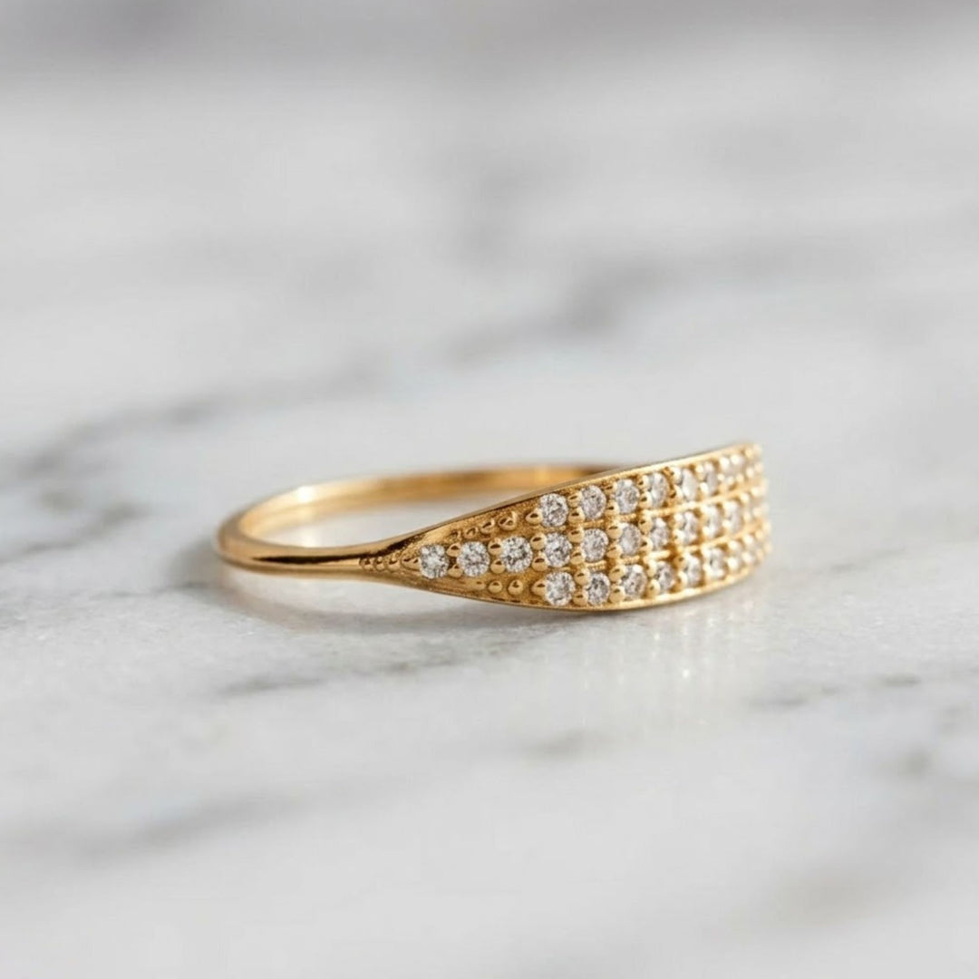 Lab Grown Diamond Pave Ring, 14K-18K Gold Beaded Band, Statement Anniversary Gift for Wife, BFF, Gf, Love Band, VS+ Clarity, F+ Color