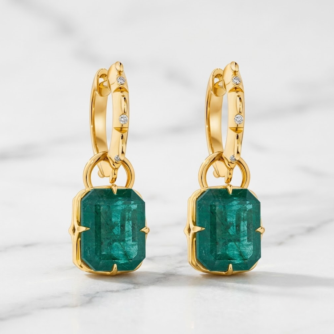 4.02 CT Natural Zambian Emerald Earrings, 18K Solid Gold, GIA Certified Gemstone Earrings
