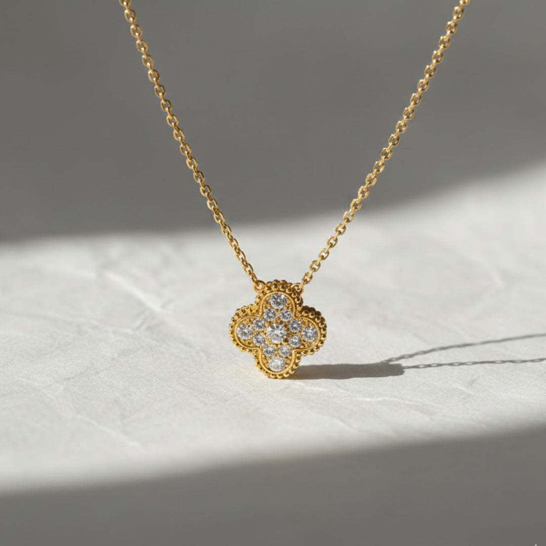 Diamond Clover Necklace, 12 Lab Grown Diamonds, Gold Pendant, Dainty Layering Necklace, Bridesmaid Gift, Delicate Everyday Jewelry