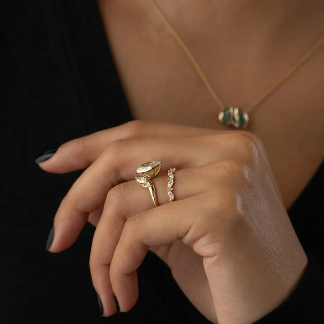 Pear Cut Lab Grown Diamond Half Eternity Band, Stackable Diamond Wedding Band, CVD Diamond Matching Band, 14K Solid Gold Band For Her Jwalin Jewels