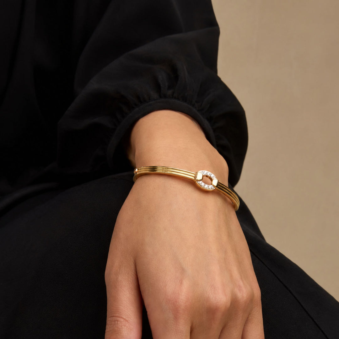 Lab Diamond Oval Link Bangle Bracelet | Gold Diamond Bangle | Pave Diamond Bracelet | Luxury Bangle | Gift For Her | Fine Jewelry Bracelet