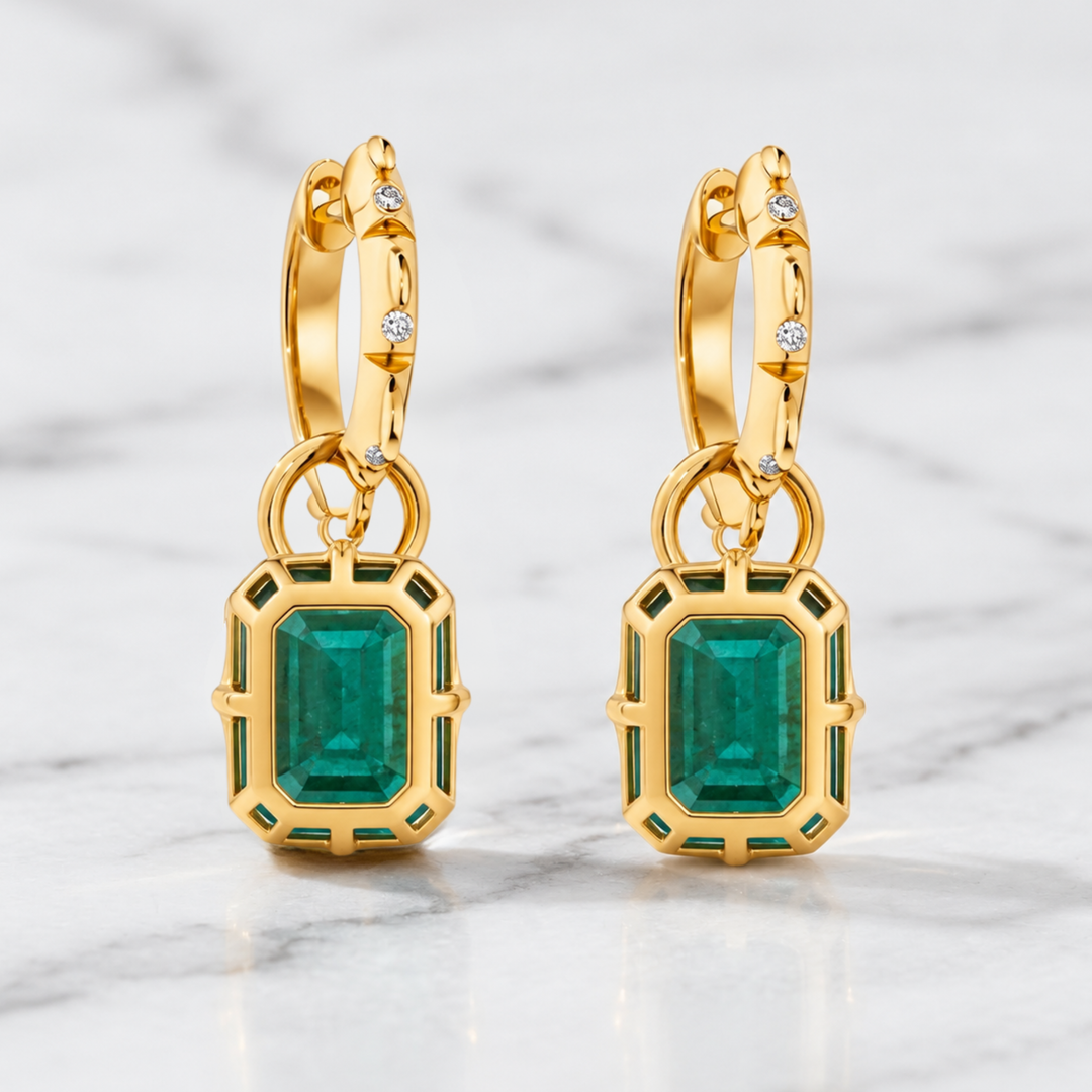 4.02 CT Natural Zambian Emerald Earrings, 18K Solid Gold, GIA Certified Gemstone Earrings