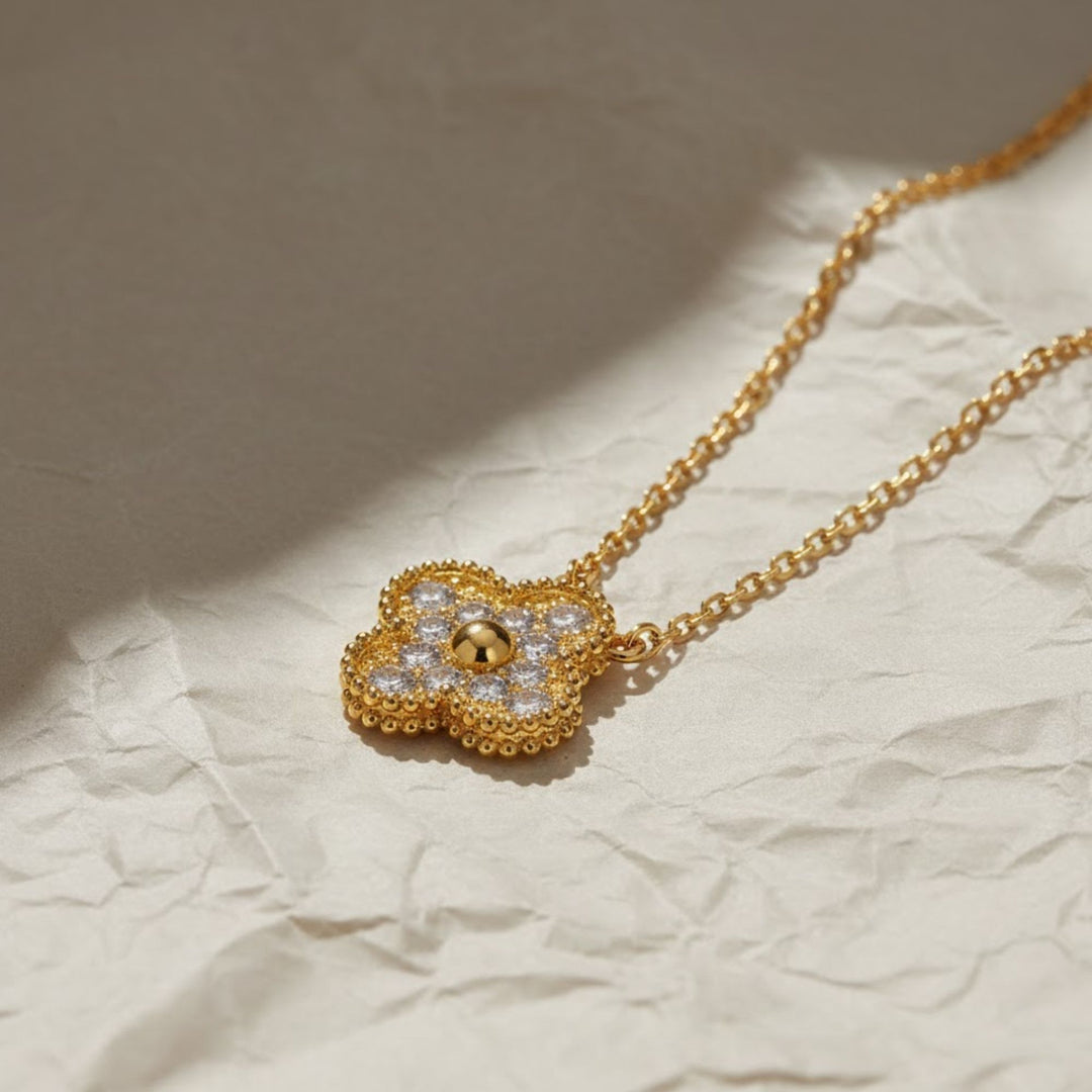 Diamond Clover Necklace, 12 Lab Grown Diamonds, Gold Pendant, Dainty Layering Necklace, Bridesmaid Gift, Delicate Everyday Jewelry