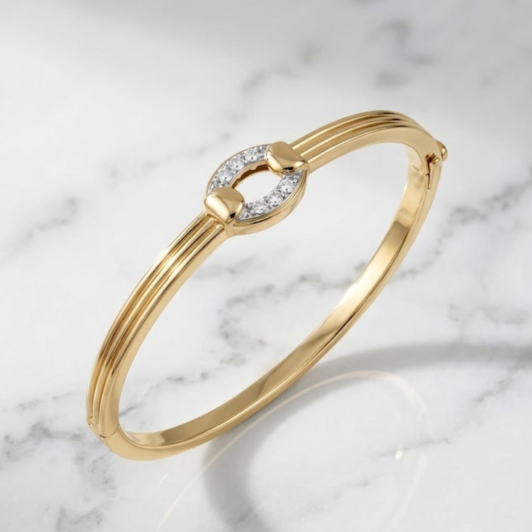 Lab Diamond Oval Link Bangle Bracelet | Gold Diamond Bangle | Pave Diamond Bracelet | Luxury Bangle | Gift For Her | Fine Jewelry Bracelet