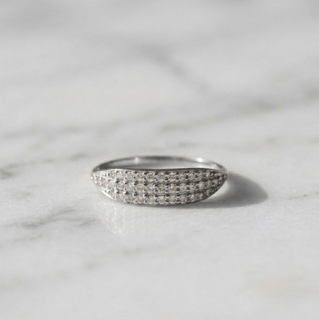 Lab Grown Diamond Pave Ring, 14K-18K Gold Beaded Band, Statement Anniversary Gift for Wife, BFF, Gf, Love Band, VS+ Clarity, F+ Color