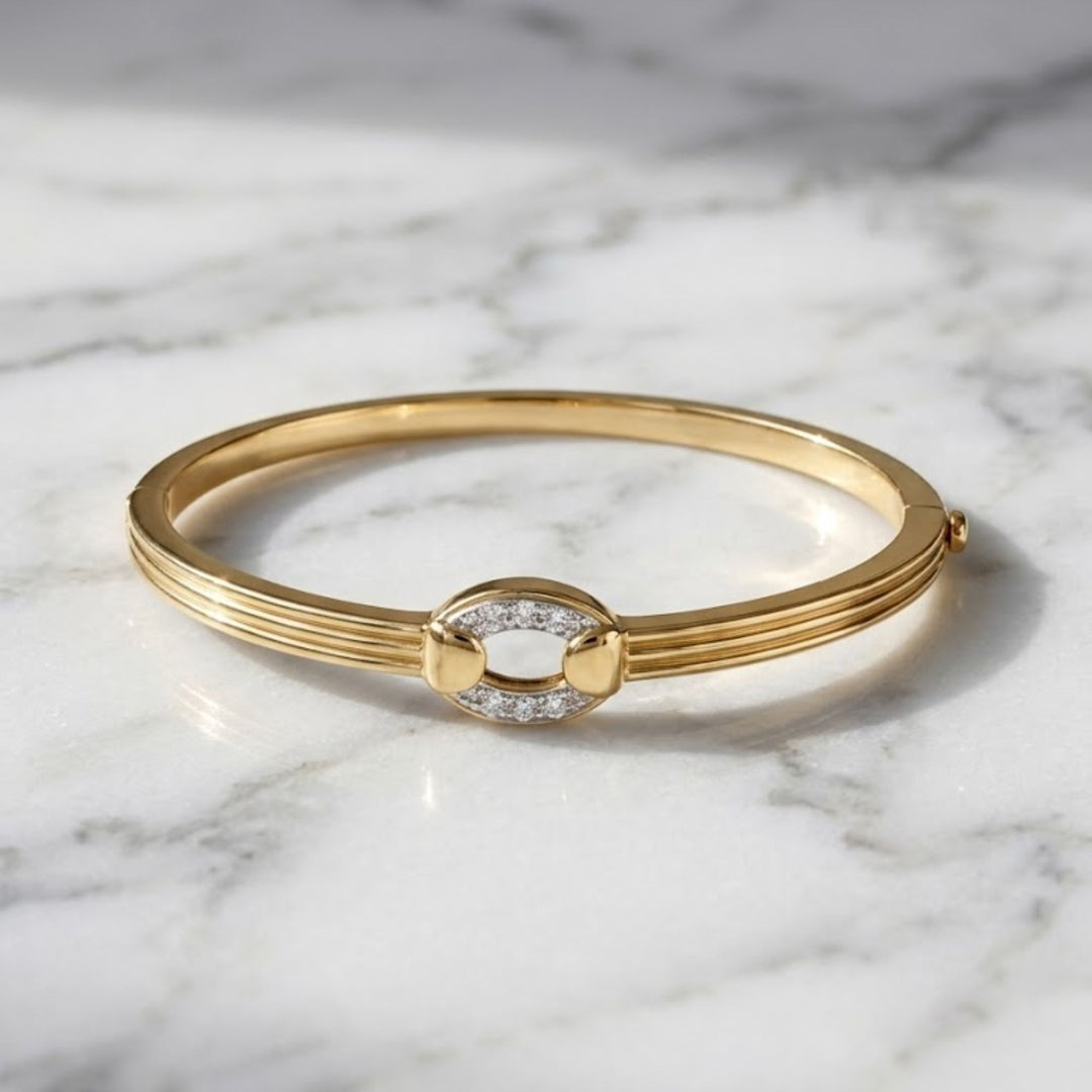 Lab Diamond Oval Link Bangle Bracelet | Gold Diamond Bangle | Pave Diamond Bracelet | Luxury Bangle | Gift For Her | Fine Jewelry Bracelet