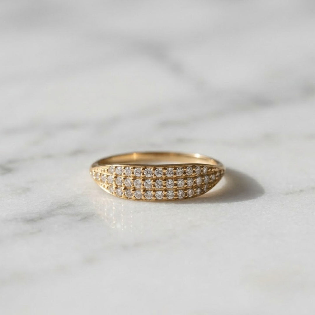 Lab Grown Diamond Pave Ring, 14K-18K Gold Beaded Band, Statement Anniversary Gift for Wife, BFF, Gf, Love Band, VS+ Clarity, F+ Color