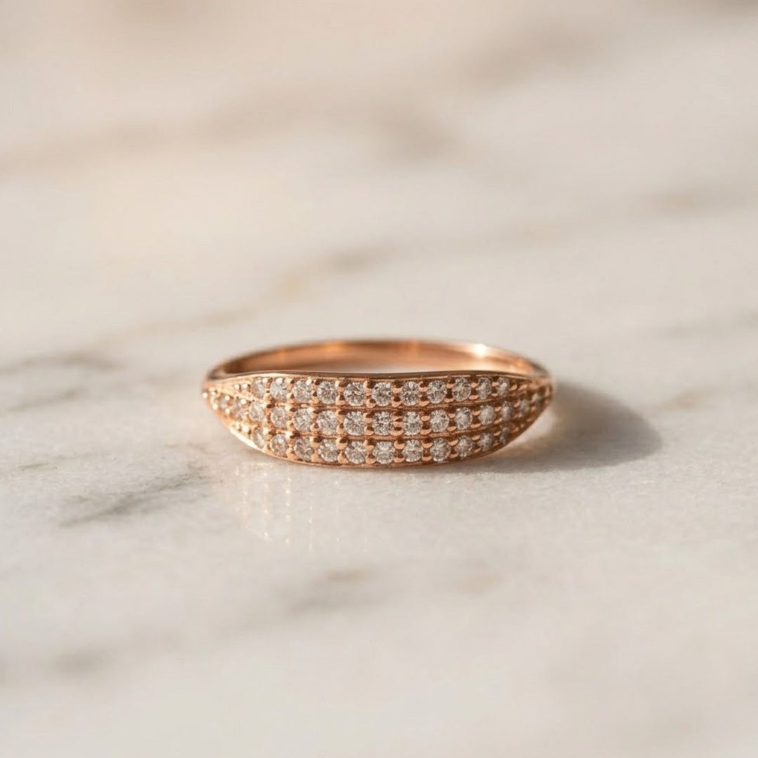 Lab Grown Diamond Pave Ring, 14K-18K Gold Beaded Band, Statement Anniversary Gift for Wife, BFF, Gf, Love Band, VS+ Clarity, F+ Color
