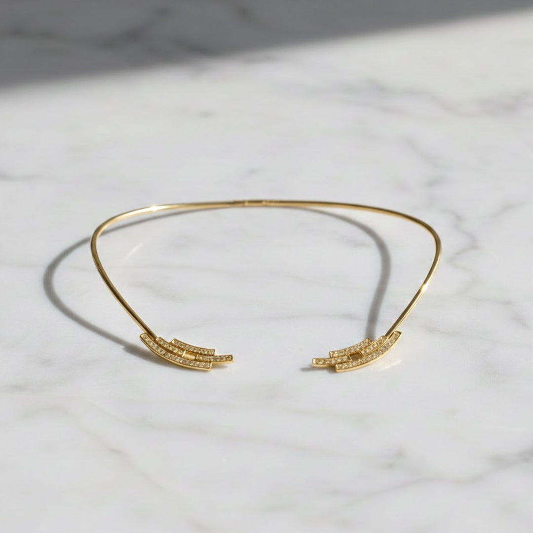 Elegant Yellow Canary Collar Choker Princess Cut Diamond Stones Gold Necklace , Statement jewelry, Diamond jewelry