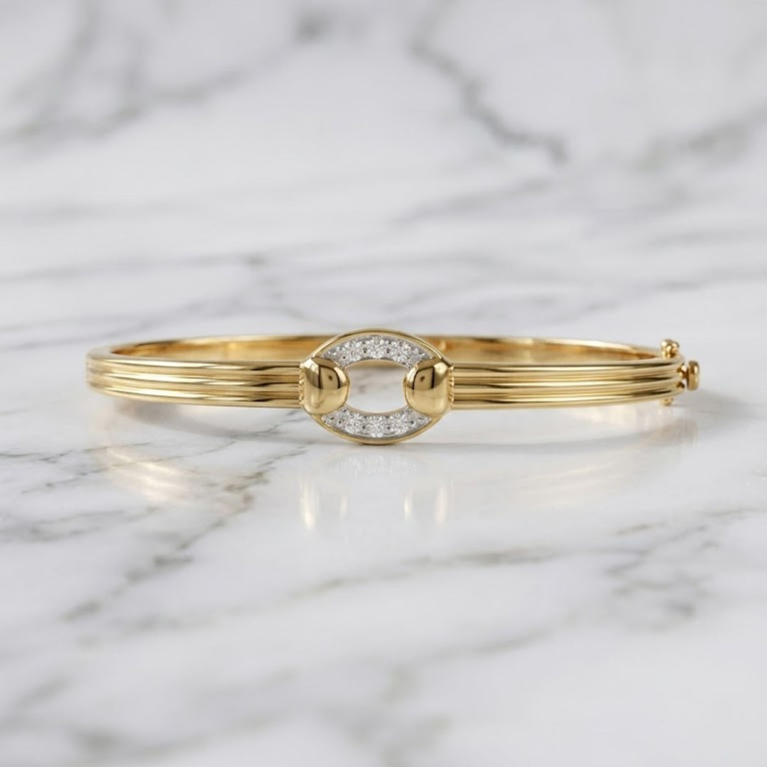 Lab Diamond Oval Link Bangle Bracelet | Gold Diamond Bangle | Pave Diamond Bracelet | Luxury Bangle | Gift For Her | Fine Jewelry Bracelet