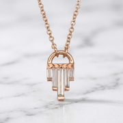 Art Deco Diamond Necklace, Baguette Cut Lab Grown Diamonds, 14K Gold, Special Occasion Jewelry