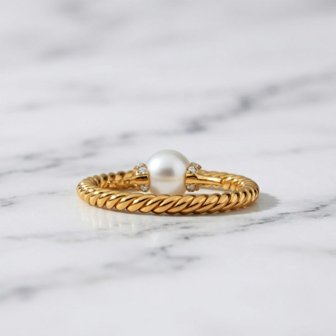 Pearl and Lab Grown Diamond Gold Ring