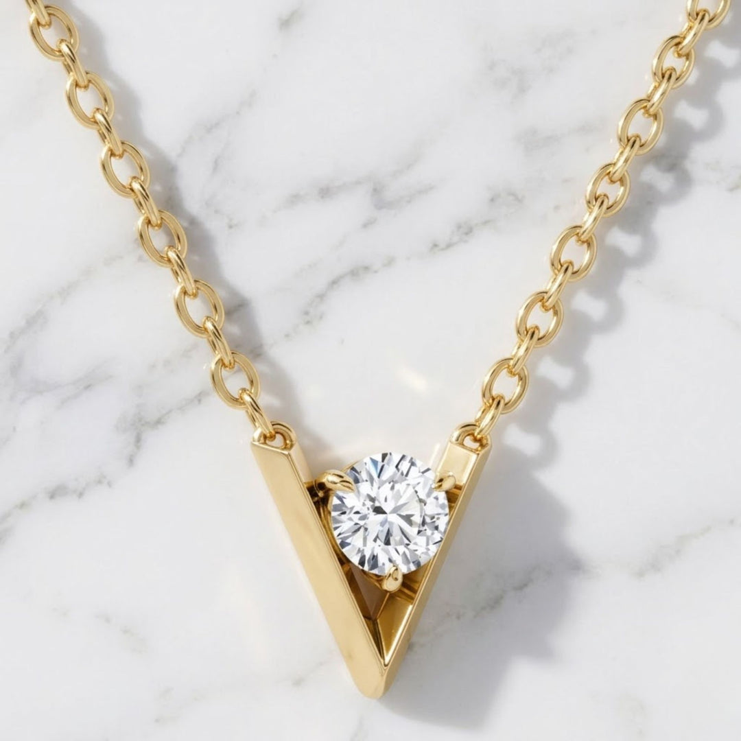 Diamond Solitaire Pendant: Lab Grown 0.10ct VS1 14k Gold Prong Setting