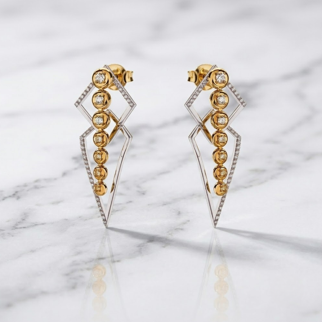 18K Solid Gold Natural Round Cut Diamonds Thunder & Star Trail Earrings