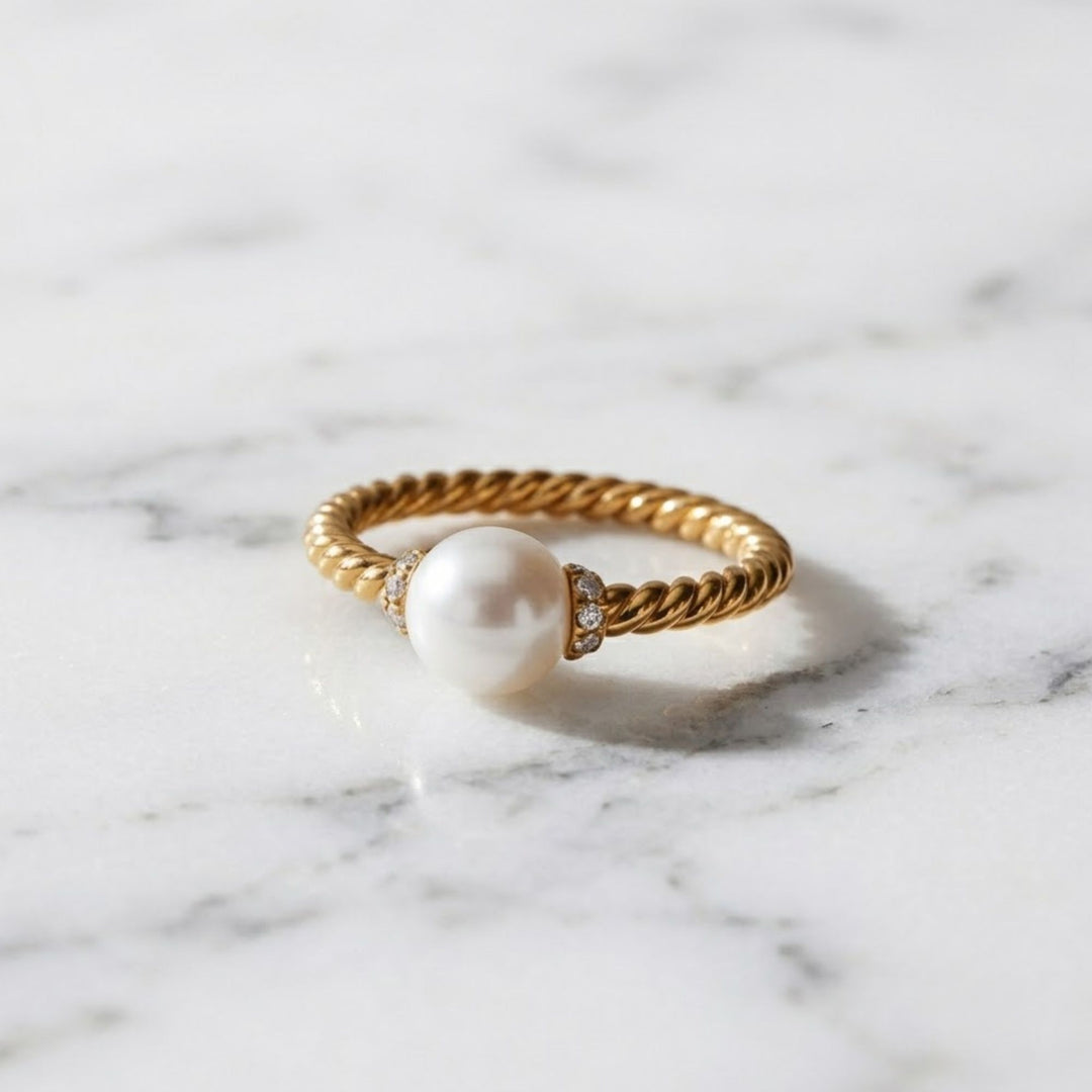 Pearl and Lab Grown Diamond Gold Ring