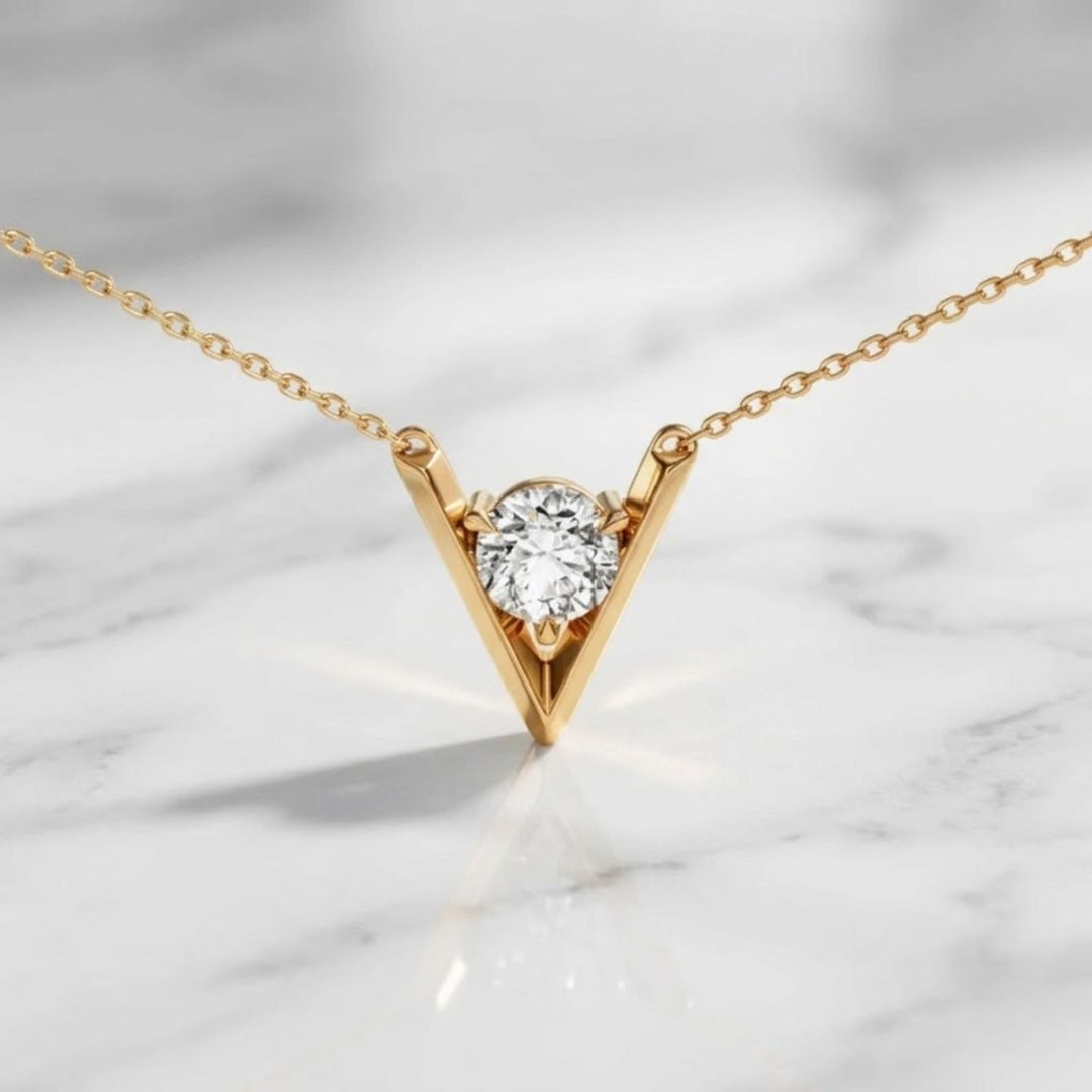 Diamond Solitaire Pendant: Lab Grown 0.10ct VS1 14k Gold Prong Setting