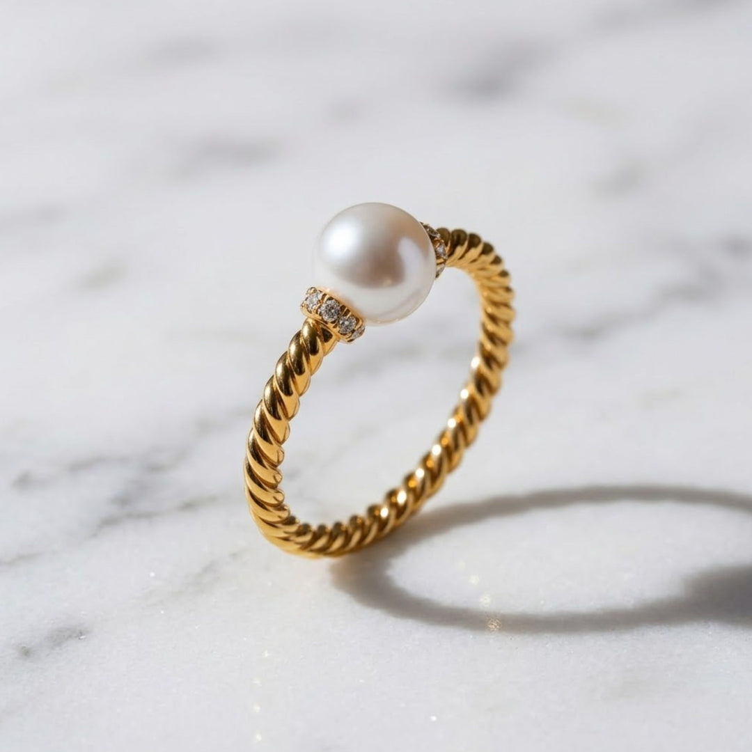 Pearl and Lab Grown Diamond Gold Ring