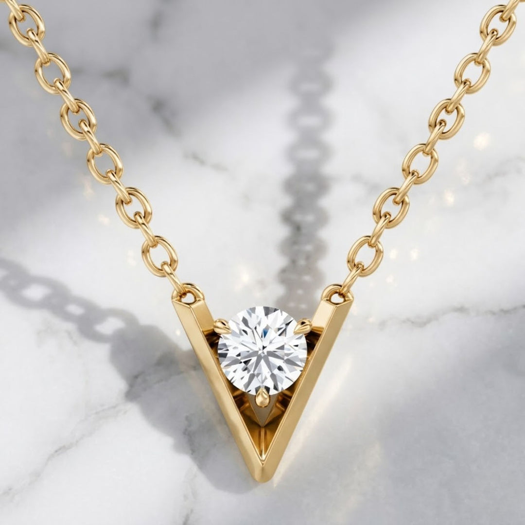 Diamond Solitaire Pendant: Lab Grown 0.10ct VS1 14k Gold Prong Setting