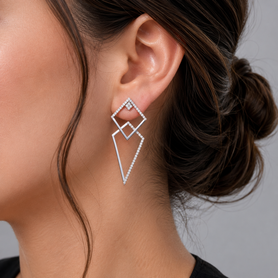 18K Solid Gold Natural Round Cut Diamonds Thunder & Star Trail Earrings